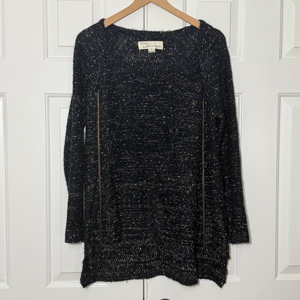 Vintage Havana Confetti Knit Sweater M Gold Zip Detail